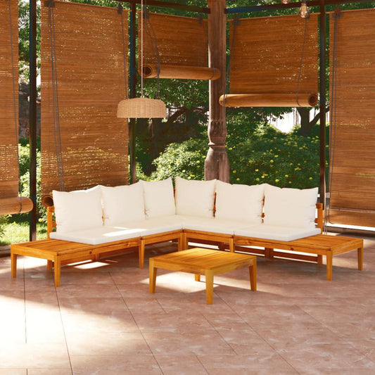 vidaXL 4 Piece Patio Lounge Set with Cream White Cushions Acacia Wood, 3087266