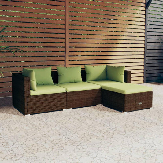 vidaXL 4 Piece Patio Lounge Set with Cushions Poly Rattan Brown, 3101644