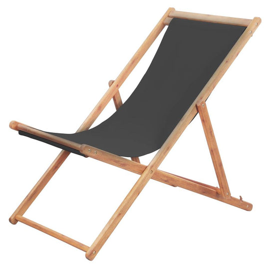 vidaXL Folding Beach Chair Fabric and Wooden Frame Gray, 44001