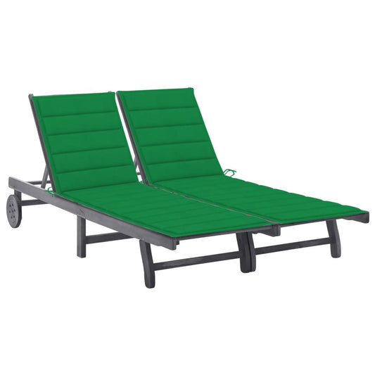 vidaXL 2-Person Patio Sun Lounger with Cushion Gray Solid Acacia Wood, 3061394