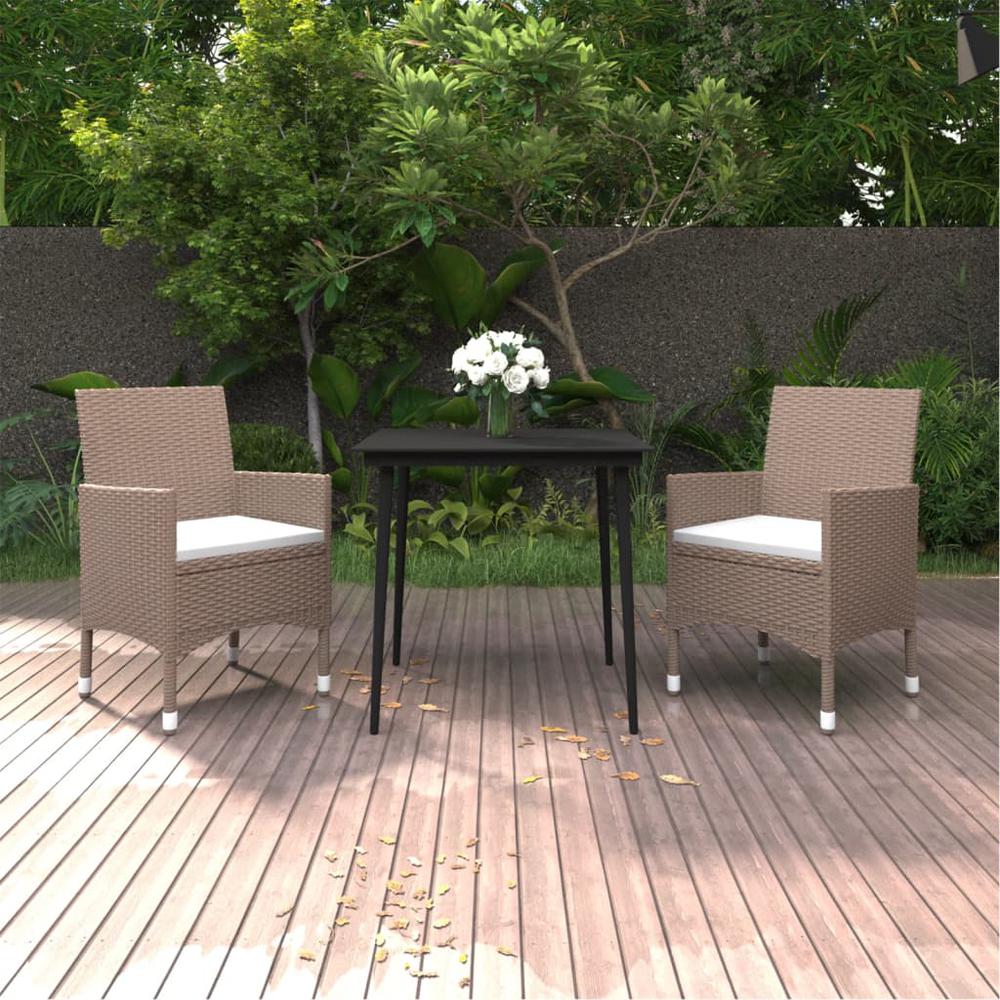 vidaXL 3 Piece Patio Dining Set with Cushions Poly Rattan and Glass, 3099751