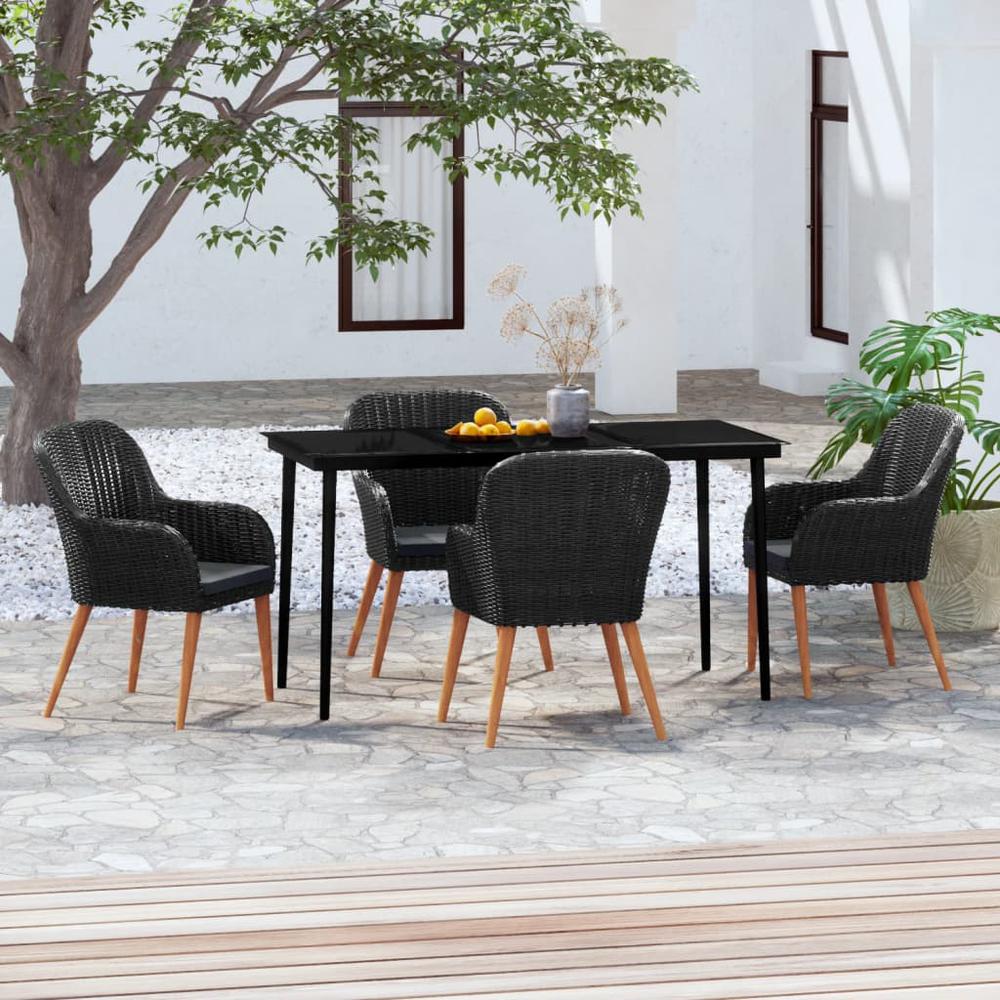 vidaXL 5 Piece Patio Dining Set with Cushions Black, 3099519