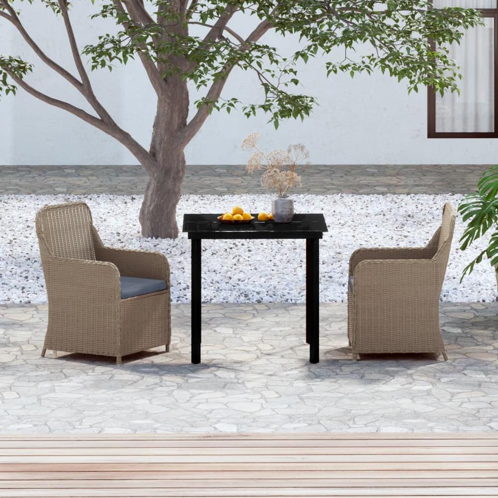 vidaXL 3 Piece Patio Dining Set with Cushions Brown, 3099535