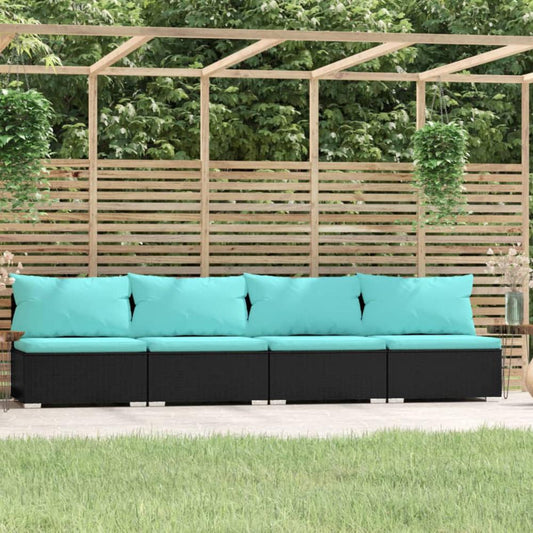 vidaXL 4-Seater Sofa with Cushions Black Poly Rattan, 317541