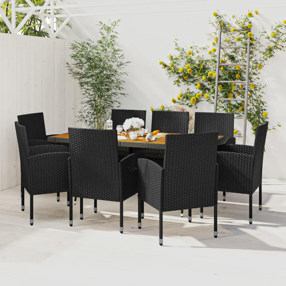 vidaXL 9 Piece Patio Dining Set Poly Rattan Black, 3120111