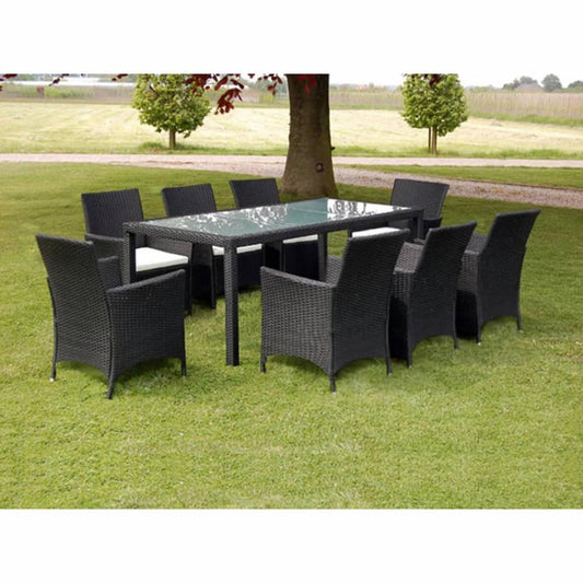 vidaXL 9 Piece Outdoor Dining Set with Cushions Poly Rattan Black, 43118