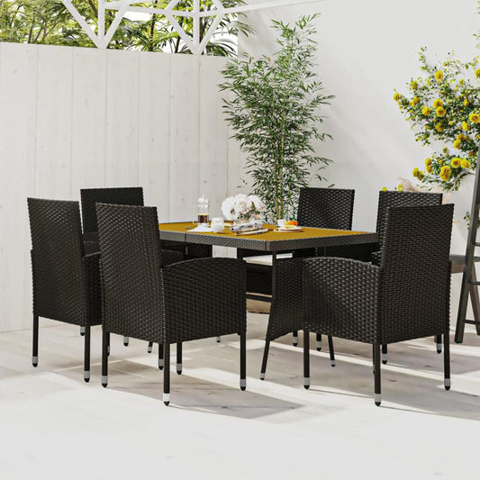 vidaXL 7 Piece Patio Dining Set Poly Rattan Black, 3120100