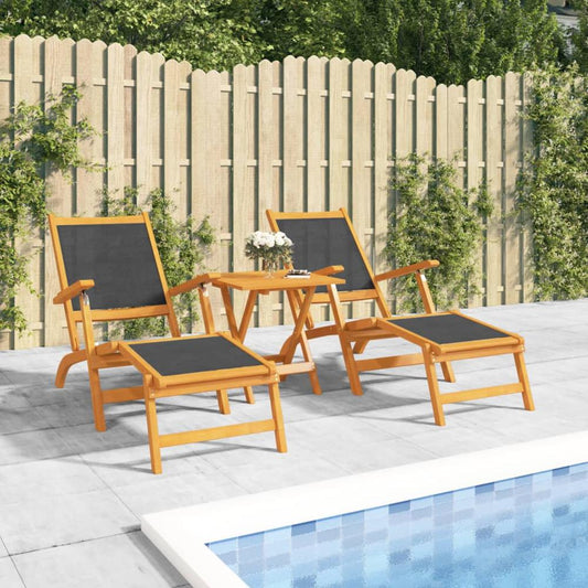 vidaXL Patio Deck Chairs with Table Solid Wood Acacia and Textilene