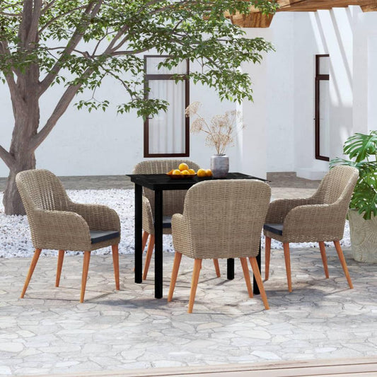 vidaXL 5 Piece Patio Dining Set with Cushions Brown, 3099512