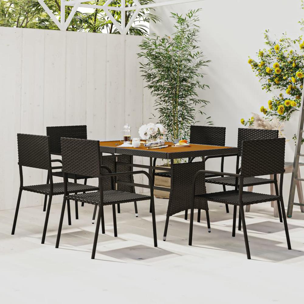 vidaXL 7 Piece Patio Dining Set Poly Rattan Black, 3120097