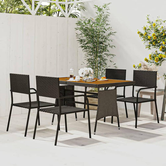 vidaXL 5 Piece Patio Dining Set Poly Rattan Black, 3120096