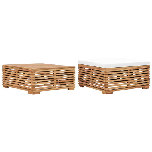 vidaXL Patio Table and Footrest Set & Cream Cushion Solid Teak Wood