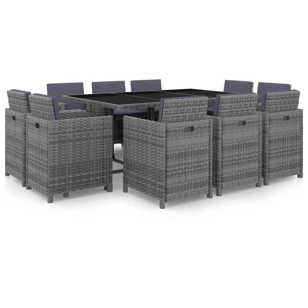 vidaXL 11 Piece Patio Dining Set with Cushions Poly Rattan Gray, 313653