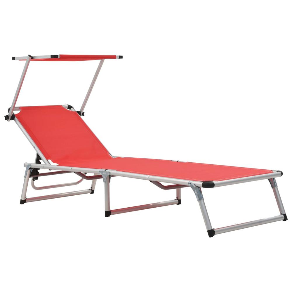 vidaXL Folding Sun Lounger with Roof Aluminium and Textilene Red, 44334