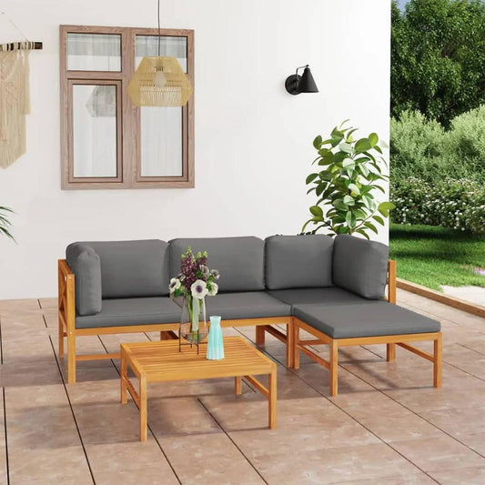 vidaXL 5 Piece Patio Lounge Set with Gray Cushions Solid Teak Wood