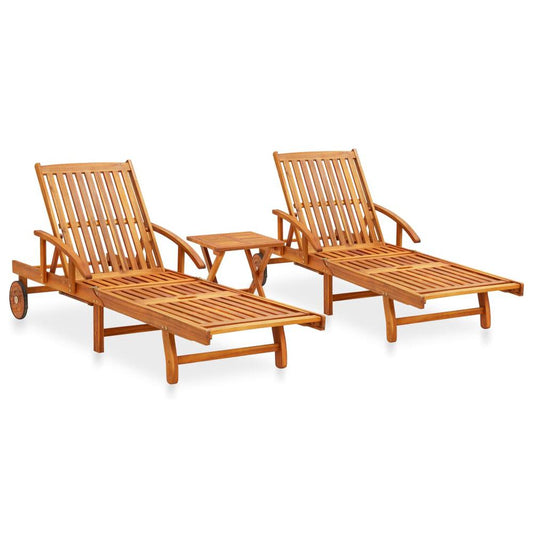 vidaXL 2 Piece Sunlounger Set with Table Solid Acacia Wood