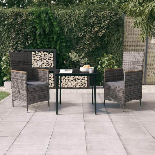 vidaXL 3 Piece Patio Dining Set with Cushions Gray, 3099449