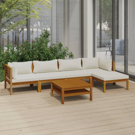 vidaXL 6 Piece Patio Lounge Set with Cream Cushion Solid Acacia Wood, 3086929