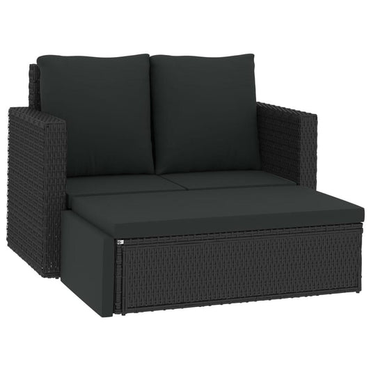 vidaXL 2 Piece Patio Lounge Set with Cushions Poly Rattan Black, 46739