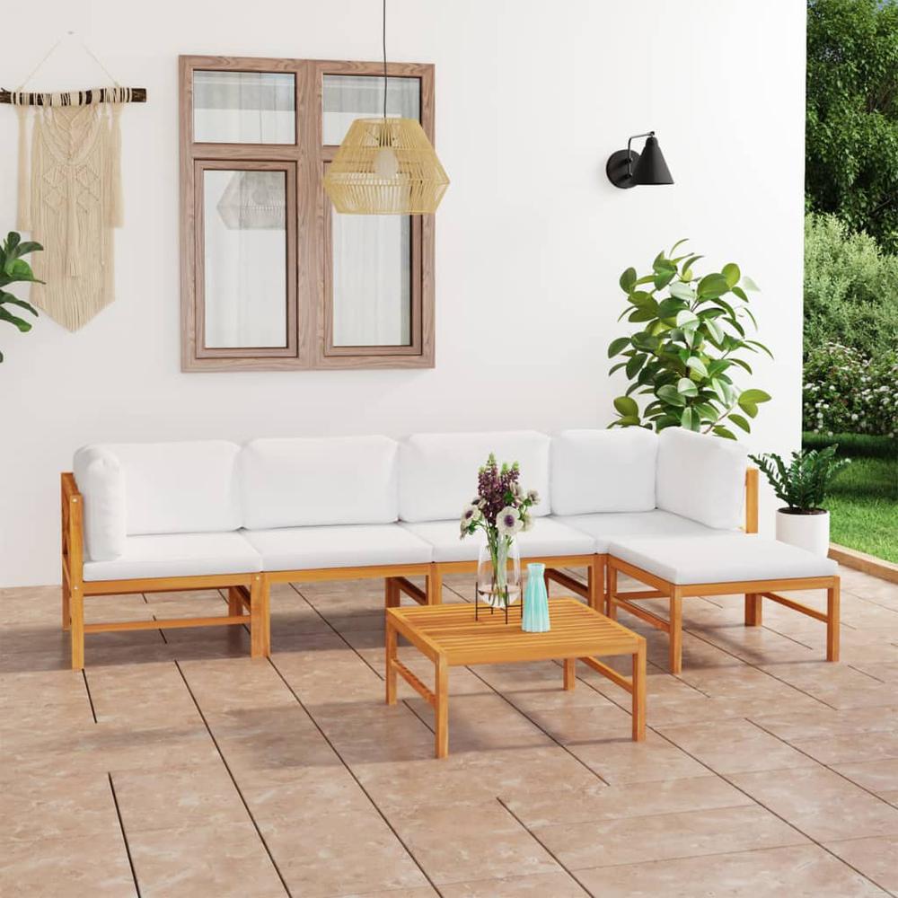 vidaXL 6 Piece Patio Lounge Set with Cream Cushions Solid Teak Wood, 3087242