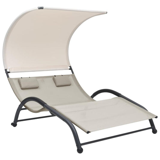 vidaXL Double Sun Lounger with Canopy Textilene Cream, 310544