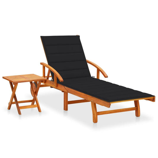 vidaXL Patio Sun Lounger with Table and Cushion Solid Acacia Wood, 3061624