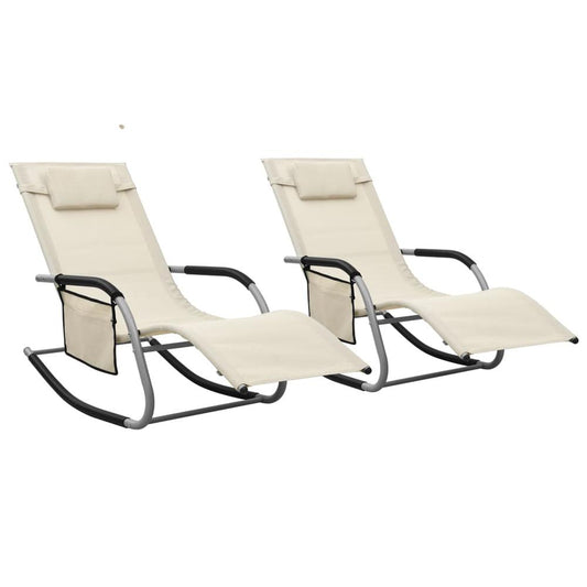 vidaXL Sun Loungers 2 pcs Textilene Cream and Gray