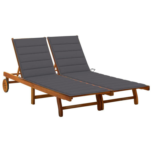 vidaXL 2-Person Patio Sun Lounger with Cushions Solid Acacia Wood, 3061374