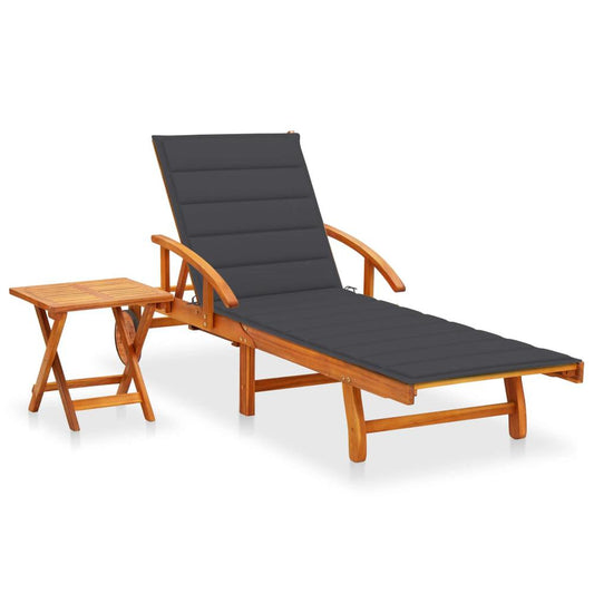 vidaXL Patio Sun Lounger with Table and Cushion Solid Acacia Wood, 3061617