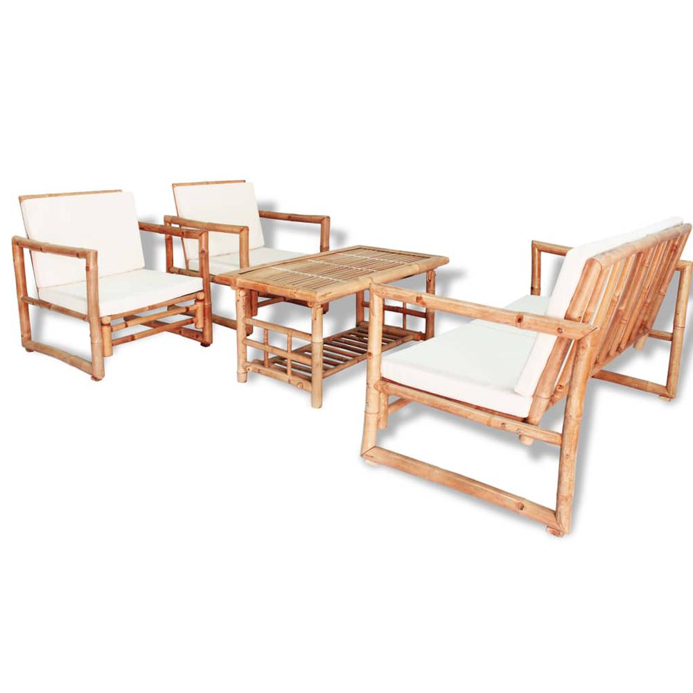 vidaXL 4 Piece Garden Lounge Set with Cushions Bamboo, 43159