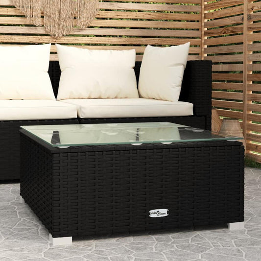 vidaXL Patio Coffee Table Black 23.6"x23.6"x11.8" Poly Rattan and Glass