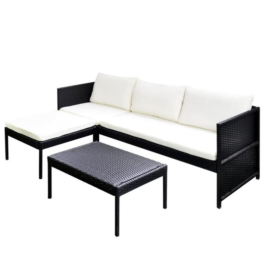 vidaXL 3 Piece Garden Lounge Set with Cushions Poly Rattan Black