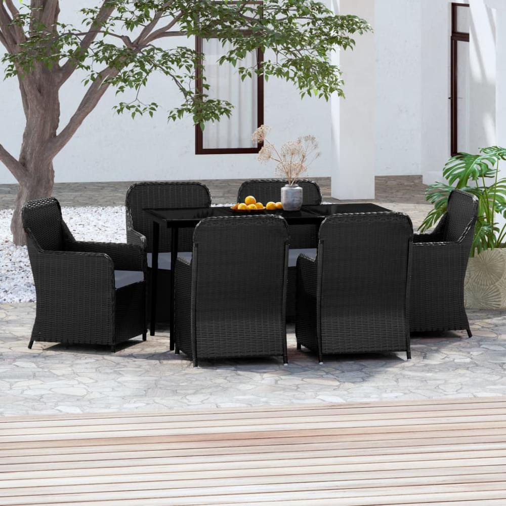 vidaXL 7 Piece Patio Dining Set with Cushions Black, 3099544