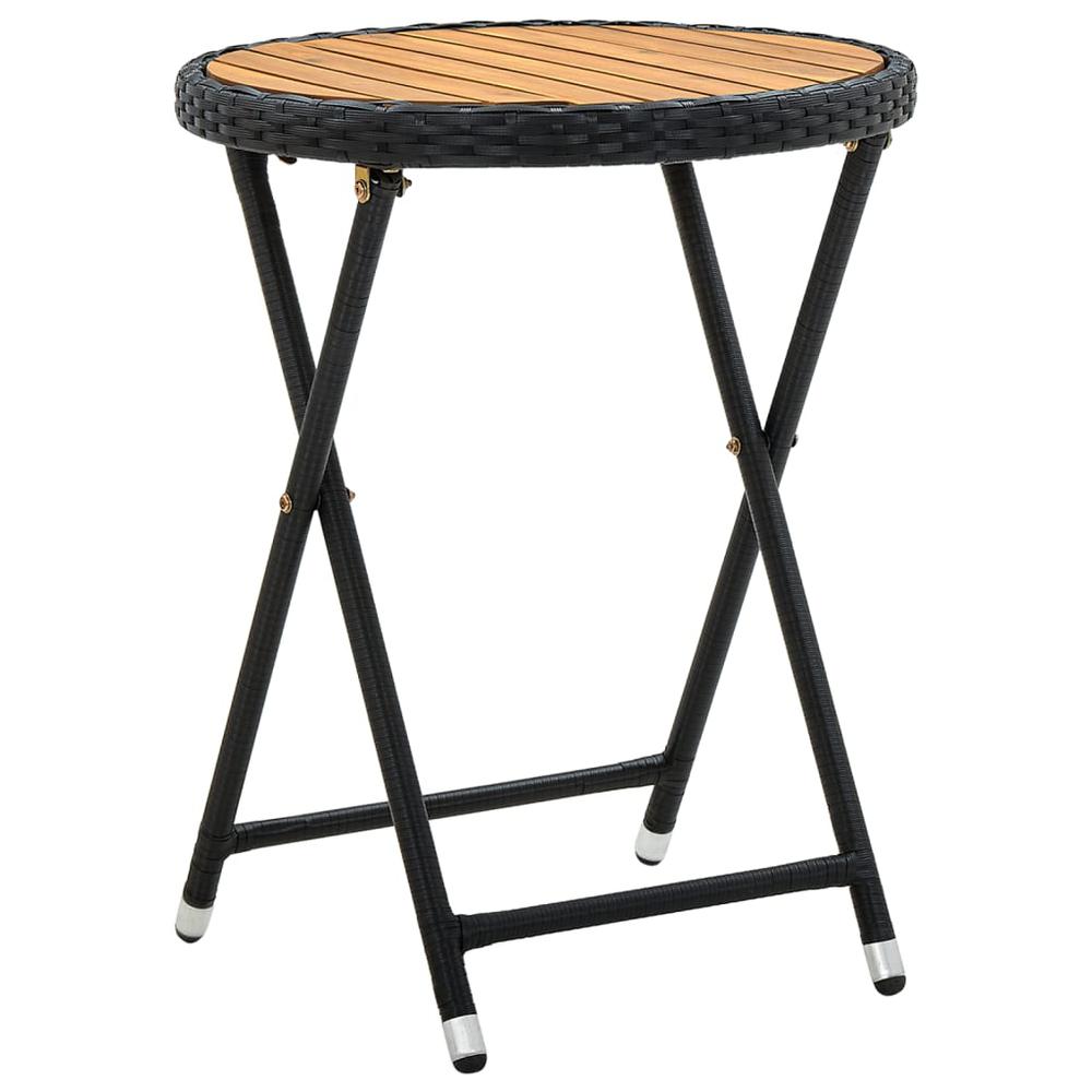 vidaXL Tea Table Black 23.6" Poly Rattan and Solid Acacia Wood