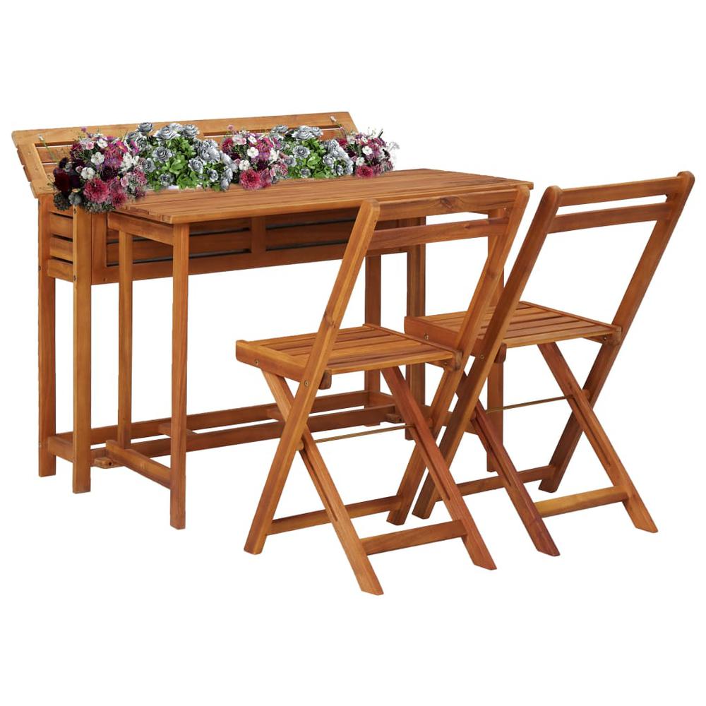 vidaXL Balcony Planter Table with 2 Bistro Chairs Solid Acacia Wood, 45910