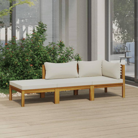 vidaXL 3 Piece Patio Lounge Set with Cream Cushion Solid Acacia Wood, 3086953