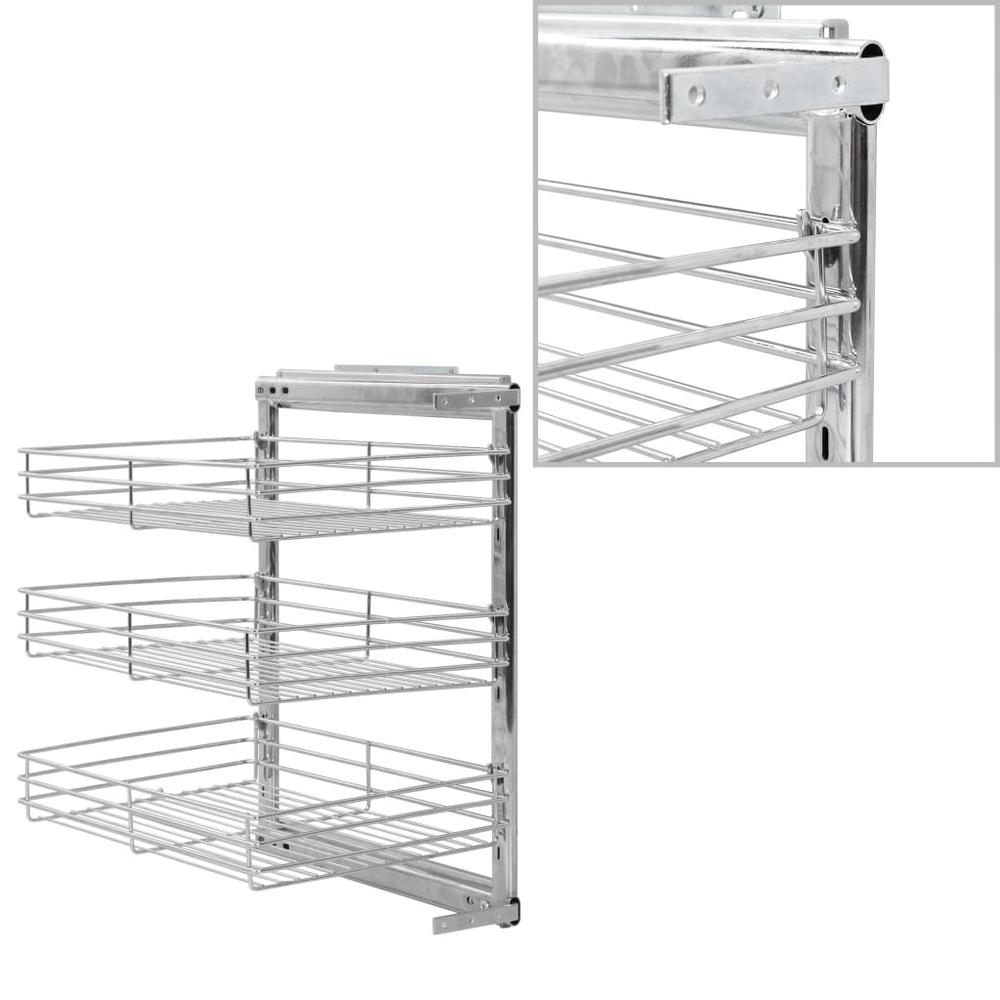 vidaXL 3-Tier Pull-out Kitchen Wire Basket Silver 18.5"x13.8"x22", 50970