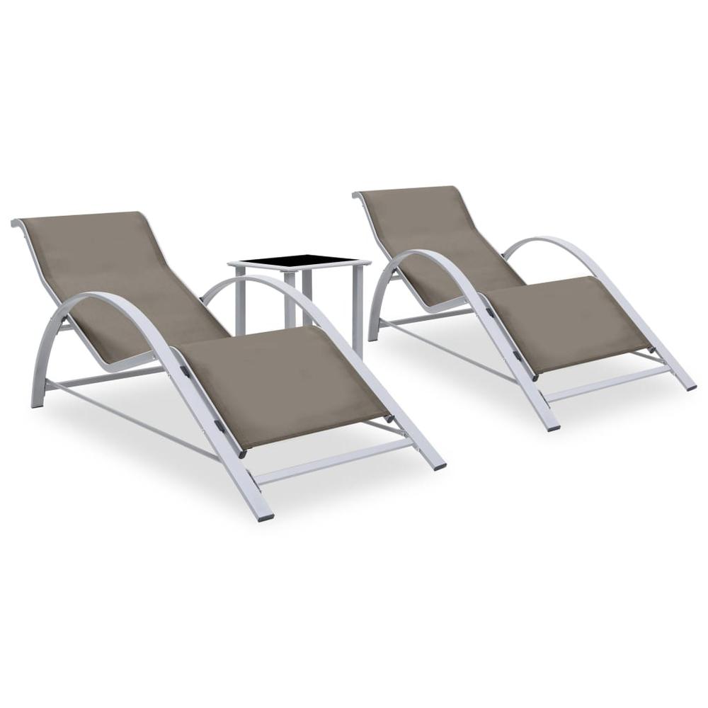 vidaXL Sun Loungers 2 pcs with Table Aluminum Taupe