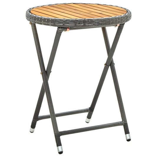 vidaXL Tea Table Gray 23.6" Poly Rattan and Solid Acacia Wood