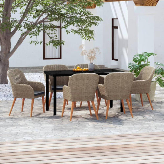 vidaXL 7 Piece Patio Dining Set with Cushions Brown, 3099514