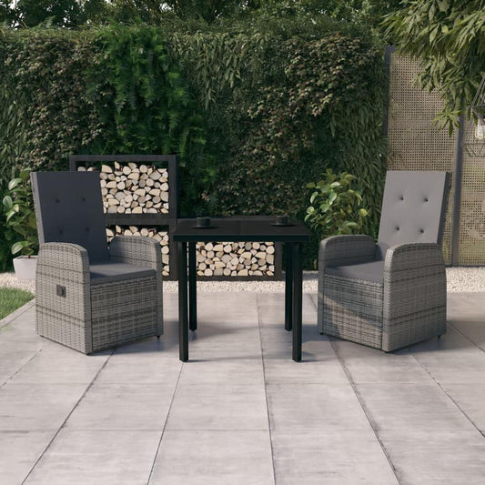 vidaXL 3 Piece Patio Dining Set with Cushions Gray, 3099473