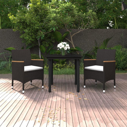 vidaXL 3 Piece Patio Dining Set with Cushions Poly Rattan and Glass, 3099769