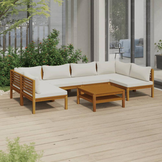 vidaXL 7 Piece Patio Lounge Set with Cream Cushion Solid Acacia Wood, 3086947