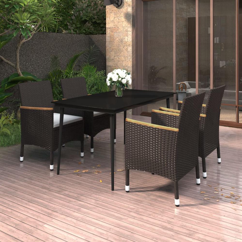 vidaXL 5 Piece Patio Dining Set with Cushions Poly Rattan and Glass, 3099783