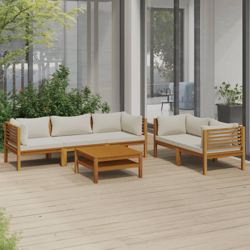 vidaXL 6 Piece Patio Lounge Set with Cream Cushion Solid Acacia Wood, 3086935