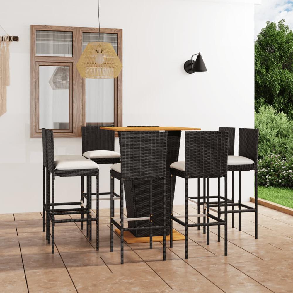 vidaXL 9 Piece Patio Bar Set with Cushions Poly Rattan Black, 3064862