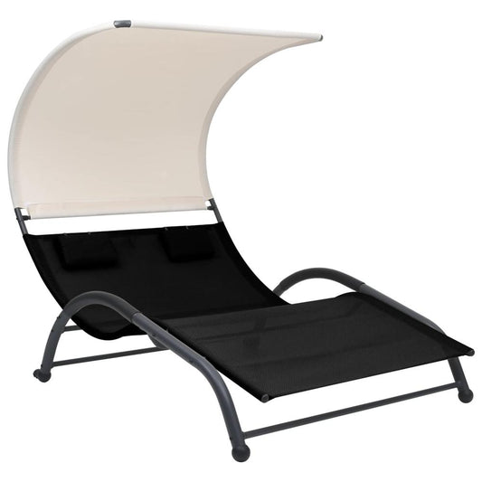 vidaXL Double Sun Lounger with Canopy Textilene Black