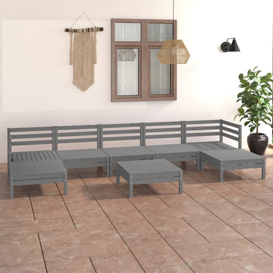 vidaXL 8 Piece Patio Lounge Set Gray Solid Pinewood