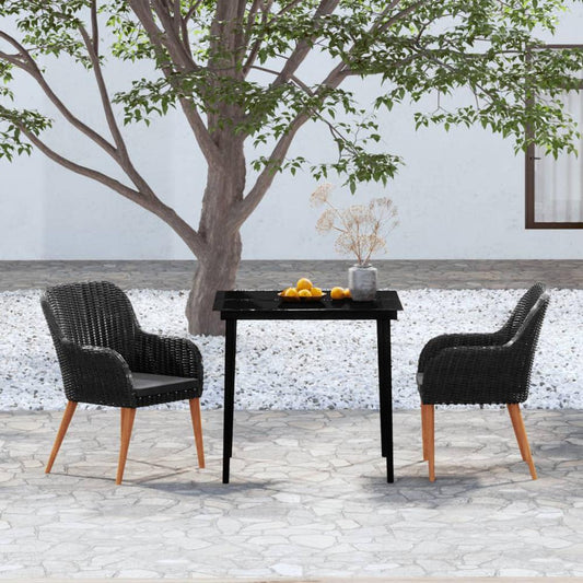 vidaXL 3 Piece Patio Dining Set with Cushions Black, 3099517