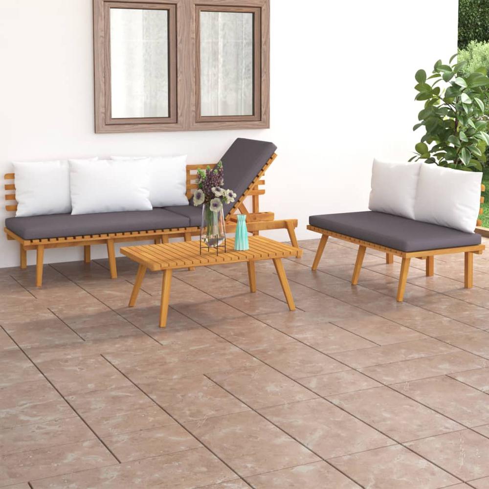 vidaXL 3 Piece Patio Lounge Set with Cushions Solid Acacia Wood, 3087012